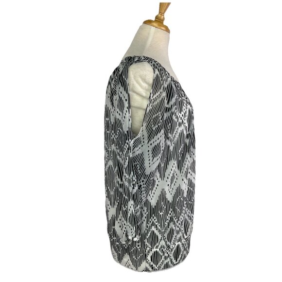 AB Studio Size XL Black and White Cold Shoulder Blouse Sheer with Built In Cami - Picture 5 of 9